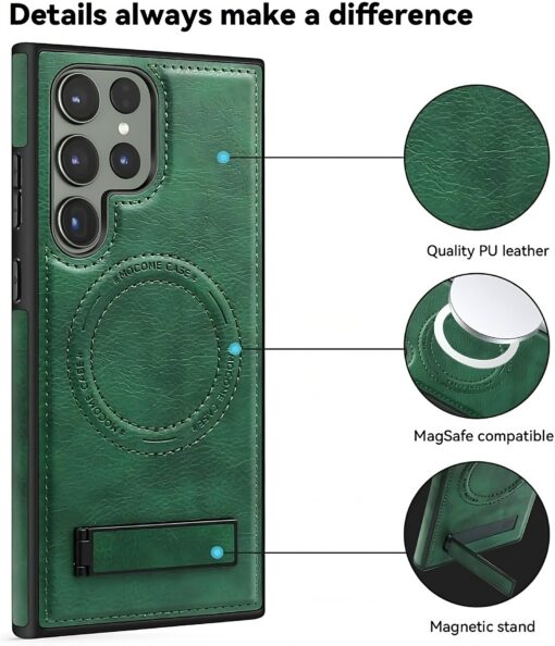Samsung Galaxy S22/S23/S24 Ultra Luxury Premium PU Leather Invisible Stand Magnetic Wireless Charging Case - Image 5