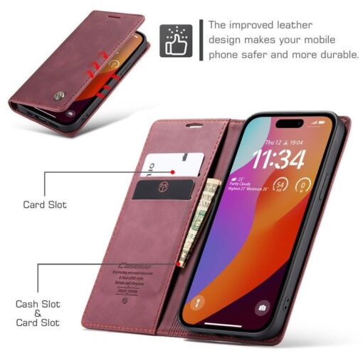 iPhone 14/15 Series CaseMe Soft PU Leather Flip Wallet Case with 2 Credit Card Slots and Magnetic Closure - Image 9