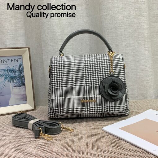Checked Designer Flower Pendant Ladies Sling and Waist Hand bag - Image 4