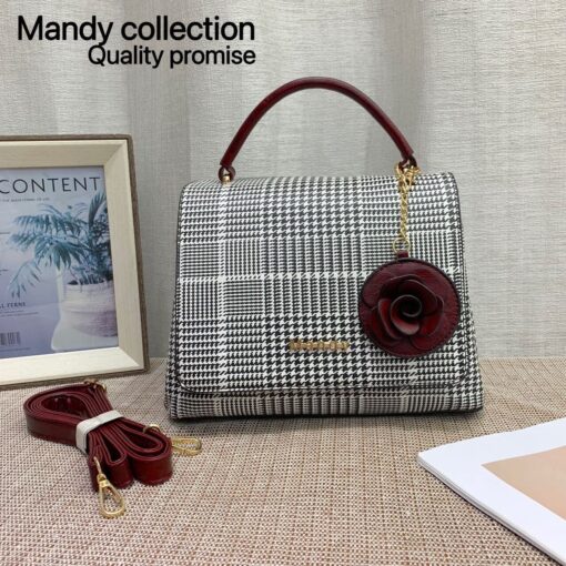 Checked Designer Flower Pendant Ladies Sling and Waist Hand bag - Image 6