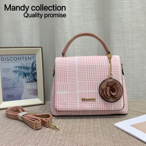 Checked Designer Flower Pendant Ladies Sling and Waist Hand bag - Image 3