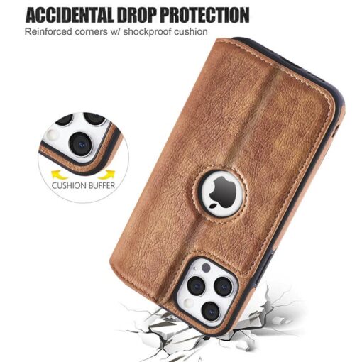 Business Style Premium RFID Blocking PU Leather Magnetic Wallet Flip Case for iPhone 13 Pro Max - Image 5