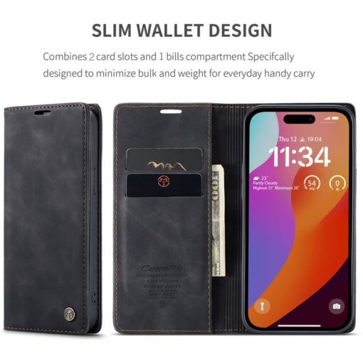 iPhone 14/15 Series CaseMe Soft PU Leather Flip Wallet Case with 2 Credit Card Slots and Magnetic Closure - Image 5