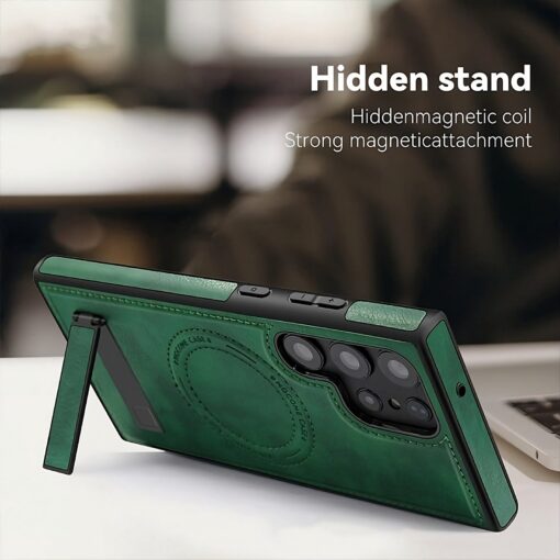 Samsung Galaxy S22/S23/S24 Ultra Luxury Premium PU Leather Invisible Stand Magnetic Wireless Charging Case - Image 8