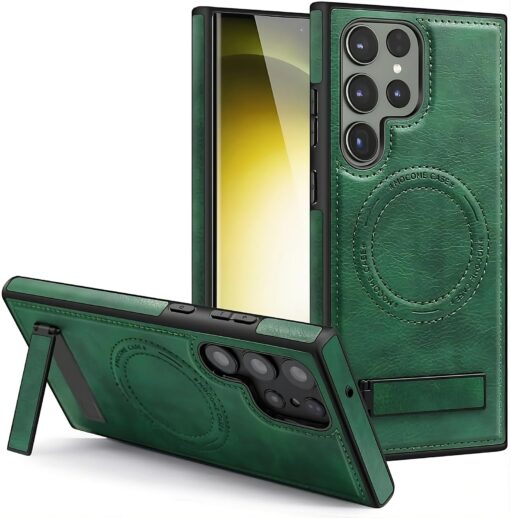 Samsung Galaxy S22/S23/S24 Ultra Luxury Premium PU Leather Invisible Stand Magnetic Wireless Charging Case - Image 4