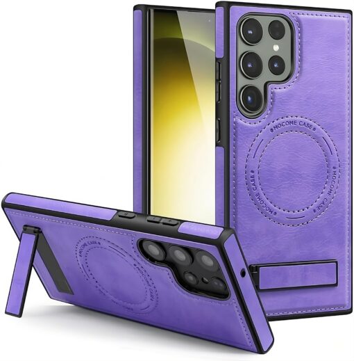 Samsung Galaxy S22/S23/S24 Ultra Luxury Premium PU Leather Invisible Stand Magnetic Wireless Charging Case - Image 2