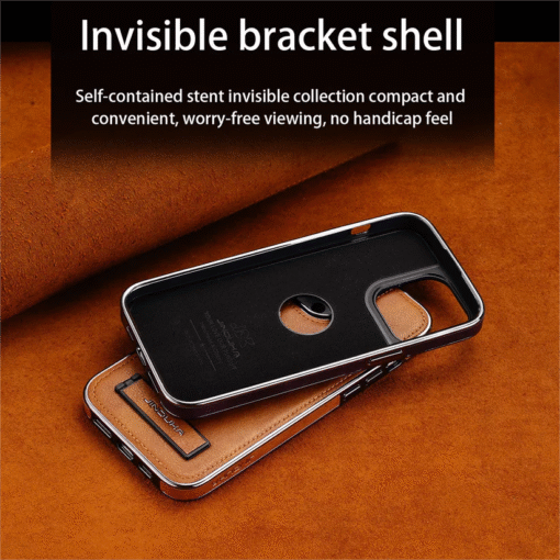 JDK Logo Cutout Luxury Plating Bumper Leather Folding Kickstand Phone Case For iPhone 16 15 14 Pro Max Series - Image 17