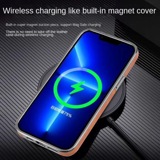 Magnetic Wireless Charging Kickstand Leather Case for iPhone  Series  Invisible Bracket Skin Feeling Slim Cover - Image 7