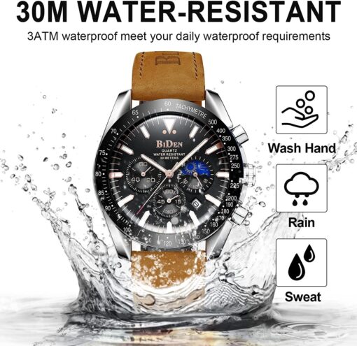Mens Watches Chronograph Stainless Steel Waterproof Date Analog Quartz Business Fashion Wrist Watches for Men - Image 6