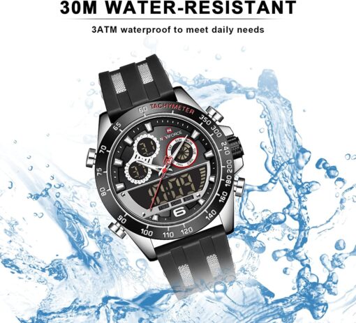 NAVIFORCE Mens Analog Digital Sport Watches Waterproof Multifunction Chronograph Silicone Strap Watch - Image 3