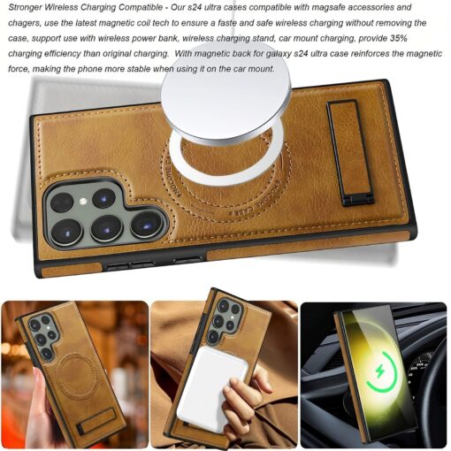 Samsung Galaxy S22/S23/S24 Ultra Luxury Premium PU Leather Invisible Stand Magnetic Wireless Charging Case - Image 10