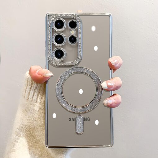 Samsung Galaxy S23/S24/S25 Ultra Magnetic Case with Glitter Diamond Camera Protector, Luxury Plating Bling Rhinestones Soft Bumper Clear Transparent Phone Case - Image 8