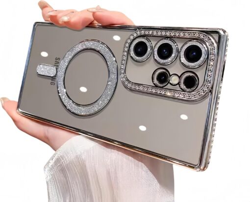 Samsung Galaxy S23/S24/S25 Ultra Magnetic Case with Glitter Diamond Camera Protector, Luxury Plating Bling Rhinestones Soft Bumper Clear Transparent Phone Case - Image 32