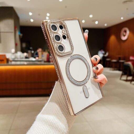 Samsung Galaxy S23/S24/S25 Ultra Magnetic Case with Glitter Diamond Camera Protector, Luxury Plating Bling Rhinestones Soft Bumper Clear Transparent Phone Case - Image 18