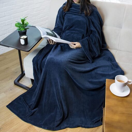 Premium Snuggie fleece blanket with sleeves and kangaroo pocket - Image 9