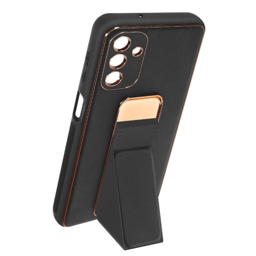 Samsung Galaxy A14/A24/A54 Series Premium Gold Electroplated Luxury Leather Case with Magnetic Car Mount Holder & Wrist Strap Case Kickstand - Image 4