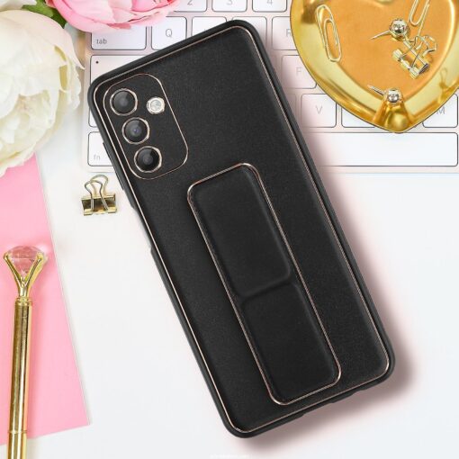 Samsung Galaxy A14/A24/A54 Series Premium Gold Electroplated Luxury Leather Case with Magnetic Car Mount Holder & Wrist Strap Case Kickstand - Image 5