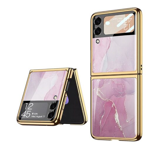 Samsung Galaxy Flip 3/4 Marble Patterned Case with Tempered Glass Protection - Image 3