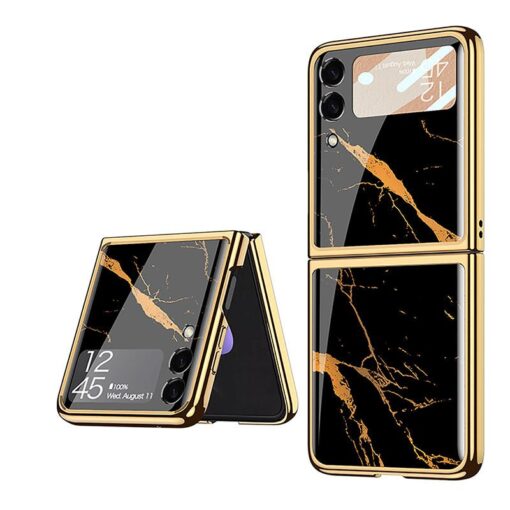 Samsung Galaxy Flip 3/4 Marble Patterned Case with Tempered Glass Protection