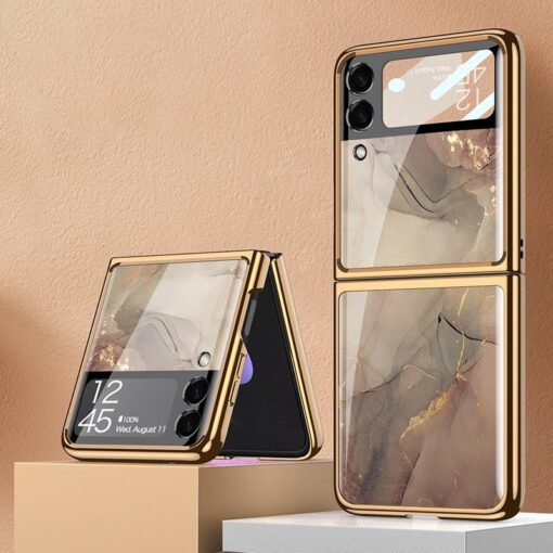 Samsung Galaxy Flip 3/4 Marble Patterned Case with Tempered Glass Protection - Image 5