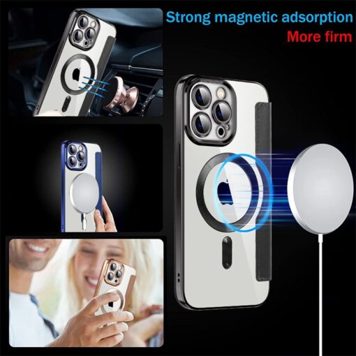 iPhone 13/14/15 Series MagSafe Magnetic Absorption Leather Wallet Flip Case with Lens Protection - Image 11