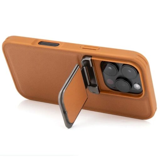 iPhone 16/15 Pro Max Series Genuine Leather Back Lens Protection Cover, Anti -Scratch and Protect Privacy Flip Aluminum Alloy Stand Slim Cover - Image 14