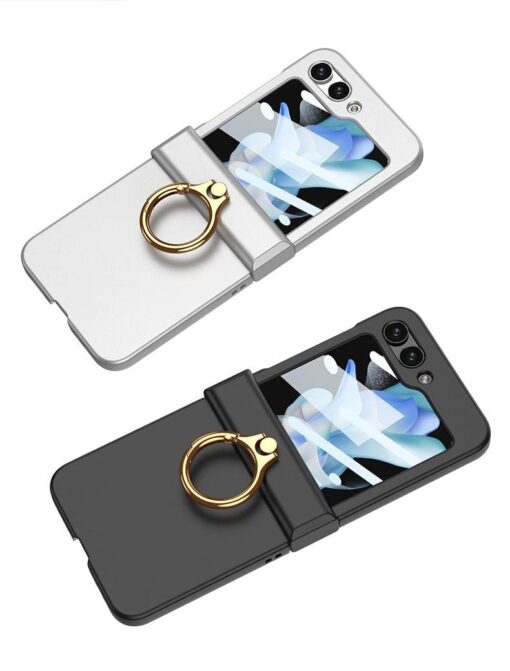 Samsung Galaxy Z Flip 5 5G GKK Ring Holder Hinged Case with Screen Film Protective Cover - Image 2