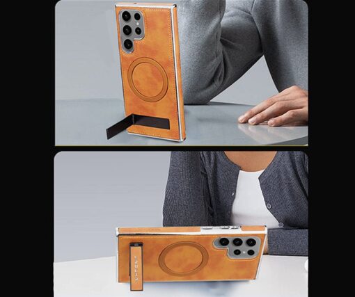 Luxury Premium PU Leather Invisible Stand Magnetic Wireless Charging Case for Samsung Galaxy S23/S24 Ultra - Image 33