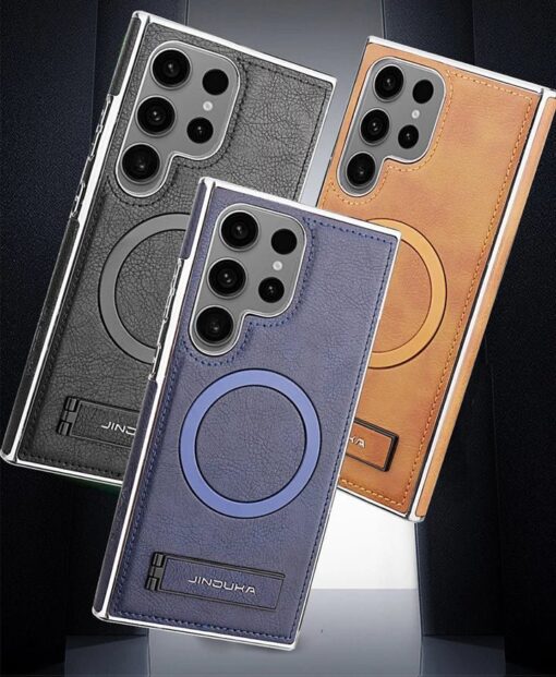 Luxury Premium PU Leather Invisible Stand Magnetic Wireless Charging Case for Samsung Galaxy S23/S24 Ultra - Image 4