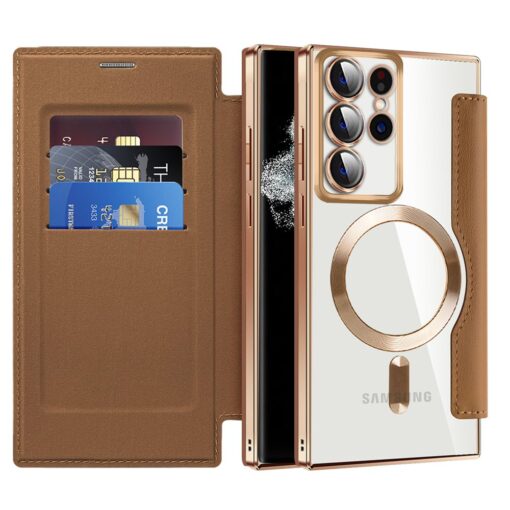 Samsung Galaxy S21/S22/S23 Ultra MagSafe Magnetic Absorption Leather Wallet Flip Case with Lens Protection - Image 5