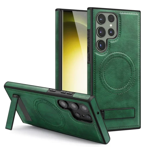 Samsung Galaxy S22/S23/S24 Ultra Luxury Premium PU Leather Invisible Stand Magnetic Wireless Charging Case - Image 17