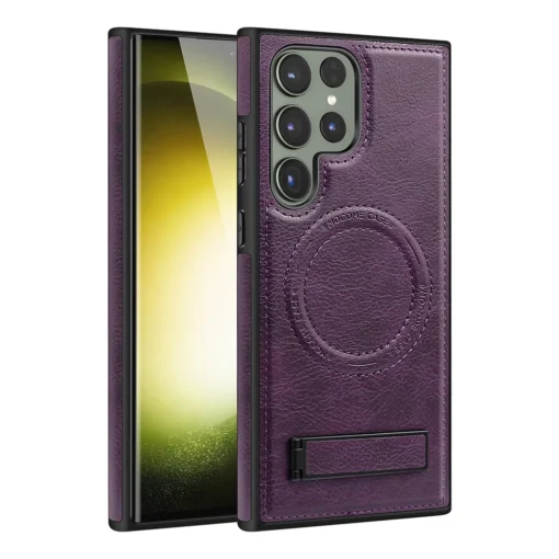 Samsung Galaxy S22/S23/S24 Ultra Luxury Premium PU Leather Invisible Stand Magnetic Wireless Charging Case - Image 16