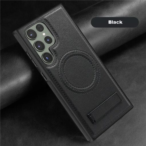 Samsung Galaxy S22/S23/S24 Ultra Luxury Premium PU Leather Invisible Stand Magnetic Wireless Charging Case - Image 25