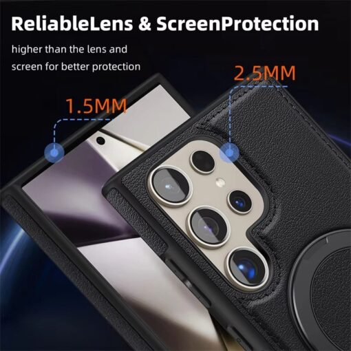 Samsung Galaxy S22 S23 S24 S25 Ultra Series Magsafe Leather 360° Adjustable Ring Shockproof Protective Slim Stand Case - Image 2