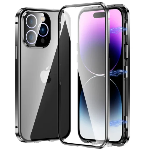 iPhone 13/14/15 Series Magnetic Double Sided Clear Tempered Glass Full Protective Case