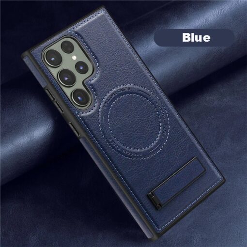 Samsung Galaxy S22/S23/S24 Ultra Luxury Premium PU Leather Invisible Stand Magnetic Wireless Charging Case - Image 24