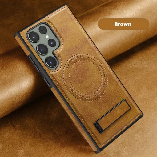 Samsung Galaxy S22/S23/S24 Ultra Luxury Premium PU Leather Invisible Stand Magnetic Wireless Charging Case - Image 19