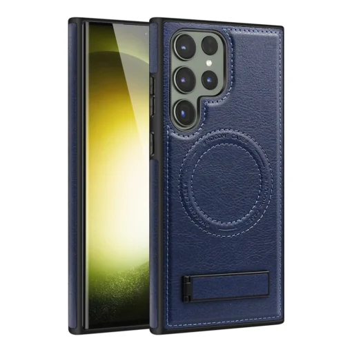Samsung Galaxy S22/S23/S24 Ultra Luxury Premium PU Leather Invisible Stand Magnetic Wireless Charging Case - Image 11