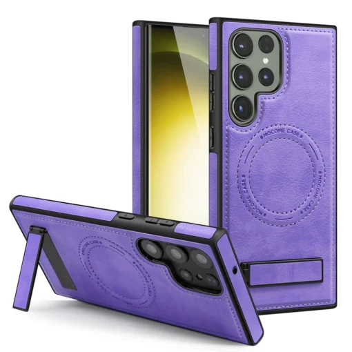 Samsung Galaxy S22/S23/S24 Ultra Luxury Premium PU Leather Invisible Stand Magnetic Wireless Charging Case - Image 14