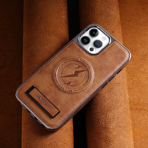 Magnetic Wireless Charging Kickstand Leather Case for iPhone  Series  Invisible Bracket Skin Feeling Slim Cover - Image 14