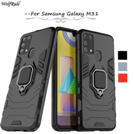 Samsung Galaxy M31 Case Luxury Ring Back Cover Case +3D Tempered Glass Protector - Image 4