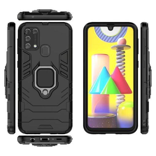 Samsung Galaxy M31 Case Luxury Ring Back Cover Case +3D Tempered Glass Protector