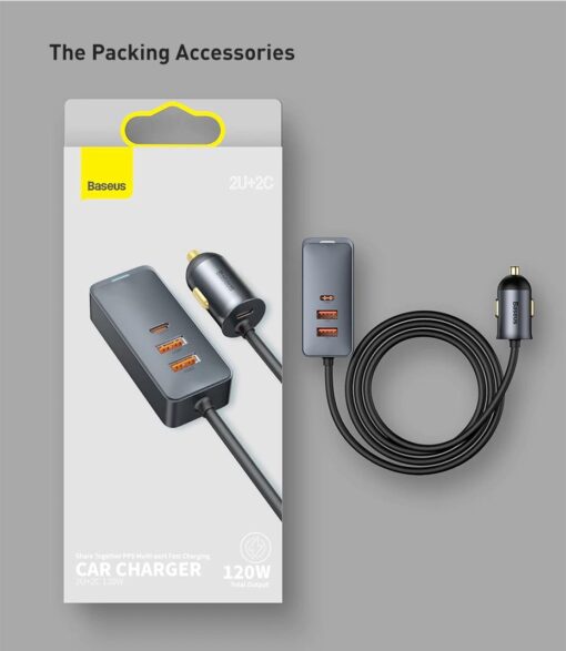 Premium Baseus 120W 4.0 Fast Charging Four Port Car Charger - Image 12