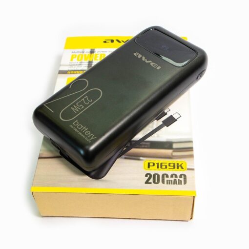 Awei P169K 20000mAh 22.5W Fast Charging Dual Input Dual Output with Built-in Cable LCD Display Power Bank - Image 9