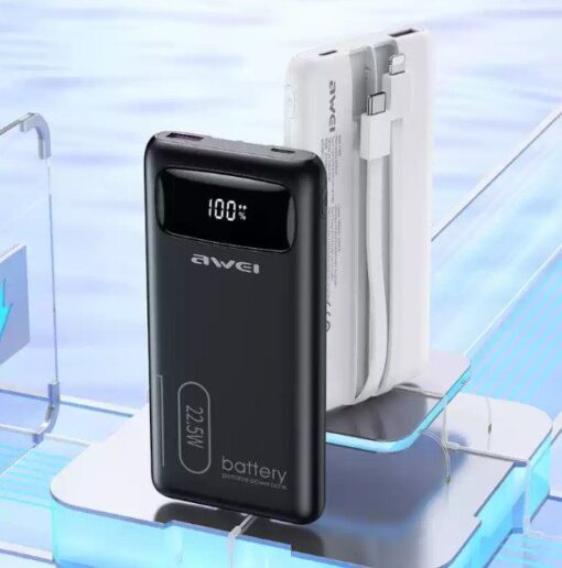 Awei P169K 20000mAh 22.5W Fast Charging Dual Input Dual Output with Built-in Cable LCD Display Power Bank - Image 10