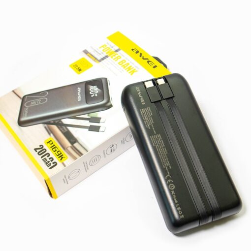 Awei P169K 20000mAh 22.5W Fast Charging Dual Input Dual Output with Built-in Cable LCD Display Power Bank - Image 11