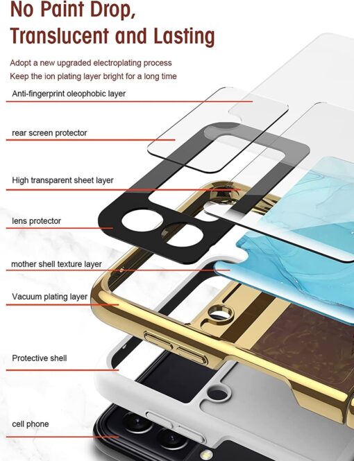 Samsung Galaxy Flip 3/4 Marble Patterned Case with Tempered Glass Protection - Image 7