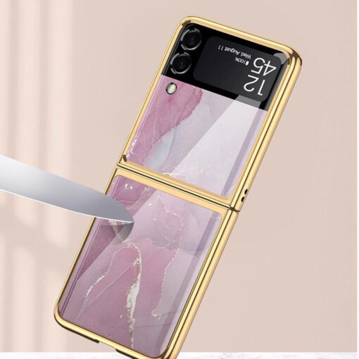 Samsung Galaxy Flip 3/4 Marble Patterned Case with Tempered Glass Protection - Image 11