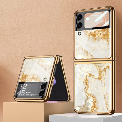 Samsung Galaxy Flip 3/4 Marble Patterned Case with Tempered Glass Protection - Image 9