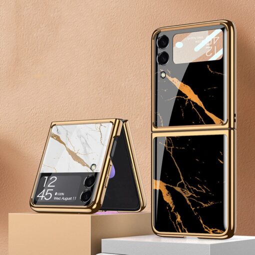 Samsung Galaxy Flip 3/4 Marble Patterned Case with Tempered Glass Protection - Image 13